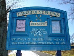 The sign at the entrance to Saint Peter's Church, Belmont Village, Belmont, Lancashire.04/03/06 Wallpaper