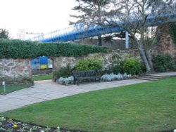 Wall & garden by Swanswell Gate; modern bridge over top; Coventry, West Midlands; Feb 2005 Wallpaper