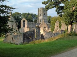 Fountains Abbey, Yorkshire, ruins and tower from southwest