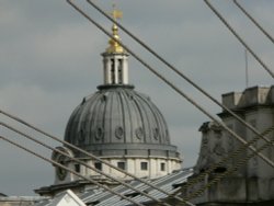 A dome of The Royal Naval College from behind Cutty Sark Wallpaper