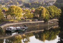Boats moored, River Avon, Bath, Somerset Wallpaper