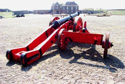 A copy of a 9-pounder Elizabethan demi-culverin cannon at Tilbury Fort.