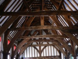 Another view of the oak beams in The Great Hall of The Merchant Adventurers' Hall, York Wallpaper