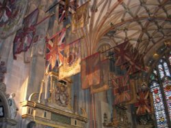 Flags hanging inside of Canterbury Cathedral, Sept. 2005 Wallpaper
