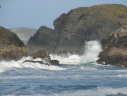 Look on the waves storming coastline near Porthcothan Bay, Cornwall. Wallpaper