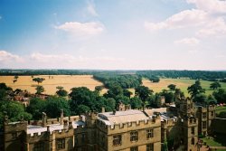 Warwick Castle and surrounding countryside in Warwick. Wallpaper