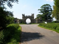 Fillingham, Lincolnshire. View from Owmby Cliff Road. The Gateway to Fillingham Castle