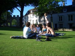 Picnic on the lawn at Minster Yard, Lincoln. Wallpaper