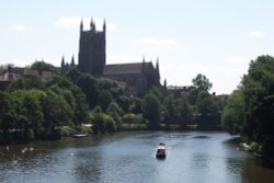 Worcester Cathedral taken from main road bridge across River Severn Wallpaper