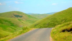Driving in the Cheviot Hills, Upper Coquetdale, Northumberland. Wallpaper