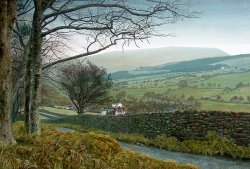 Looking from the brow of Pasture Lane over Roughlee towards The brooding Pendle Hill, Lancashire Wallpaper