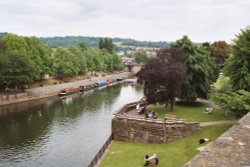 River Avon viewed from Pulteney Bridge, Bath, Somerset