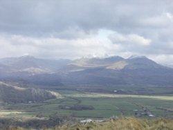 The Moelwyns in stormy weather seen from high on Moel y Gest, Porthmadog. Wallpaper