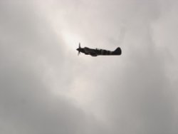 A WW2 Event,a Spitfire Flypast at Embsay and Bolton Abbey Steam Railway, North Yorkshire.