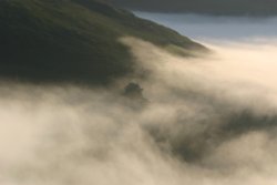 Mist at the bottom of Hallin Fell, sunrise, Ullswater, Lake District Wallpaper