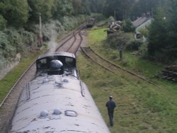 Driver ready to leave station at Parkend Station, Forest of Dean, Gloucestershire Wallpaper