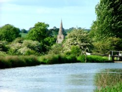 Little Bedwyn (Wiltshire) church seen from the Kennet and Avon Canal
(May 2005)