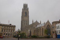 An unspoiled view of St Botolph's church in Boston Early one Sunday Morning Wallpaper
