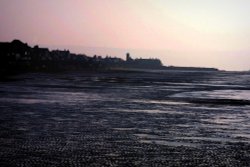Hilbre Island at Sunset, across Hoylake beach. Wallpaper