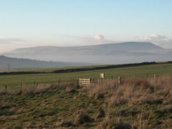 Pendle Hill in November Mist, Viewed from Briercliffe Wallpaper