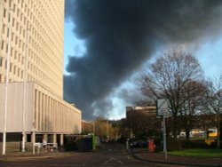 Buncefield depot fire, from Kodak building, Nov 2005, Hemel Hempstead, Hertfordshire. Wallpaper