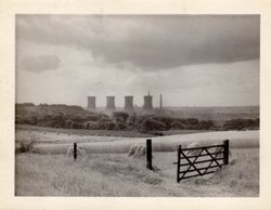 prestwich: agecroft power station seen from close to clifton road about 1956.
