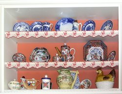 A friends display of China dishes and teapots in Dorking, Surrey