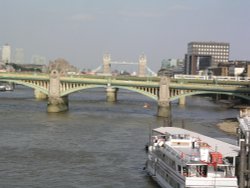 Looking down the Thames towards the Tower Bridge from the Millenium (Wibbly Wobbly)Bridge in London Wallpaper