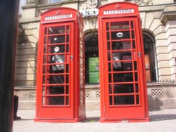 Red phone boothes in Chester