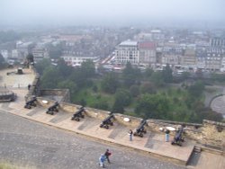 Cannons over Edinburgh at Edinburgh Castle, Edinburgh, Midlothian, Scotland. Wallpaper