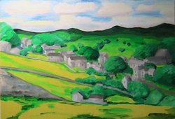 Sheldon village, Derbyshire by Nick Fox (oil on canvas 2006) Wallpaper