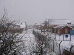 Looking down queen street from the gasworks in the snow 2006, Millom, Cumbria Wallpaper