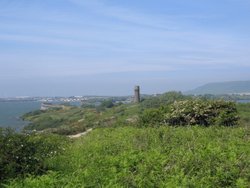 The old lighthouse with the Hollow and Haverigg in background, Millom, Cumbria Wallpaper