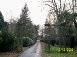 View of the gate from inside of Fawley Court grounds