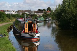 Narrow boats on the canal at Hest Bank, Lancashire. Wallpaper