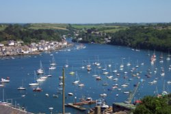 Looking over to Fowey, Cornwall, taken from St. Saviours Hill, Polruan, Cornwall June 2006. Wallpaper