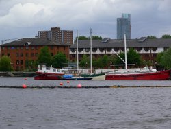 Boat At Salford Quays, Salford, Greater Manchester. Wallpaper