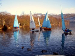 Yachts on Compstall Lake, Compstall, Greater Manchester. Wallpaper
