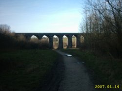 Reddish Vale, viaduct on winter's evening. Wallpaper