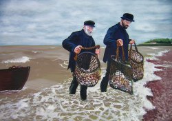 Whitstable Oyster Fishermen painting by Tankerton resident Peter Gander Wallpaper