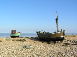 Boats on the beach, Dungeness, Kent Wallpaper