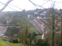 Beer, Devon - view from public gardens of beech and cottages