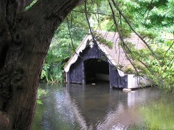Boathouse at Scotney Castle, Kent. Wallpaper