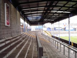 An empty Bass Stand at the Memorial Ground home of Bristol Rovers