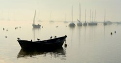 Misty morning, Keyhaven, Hampshire Wallpaper
