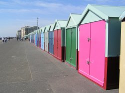 Colourful beach huts on the sea front at Hove, East Sussex Wallpaper