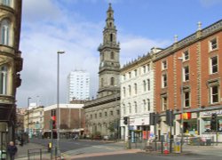 Boar Lane showing Trinity Church, Leeds, West Yorkshire. Wallpaper
