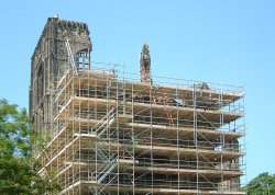 Kirkstall Abbey during restoration work 2005. Leeds, West Yorkshire.
