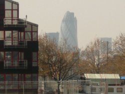 from Canary Wharf you can see the Gherkin in the background.  London