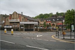 Holmfirth Town Centre with View of Pub